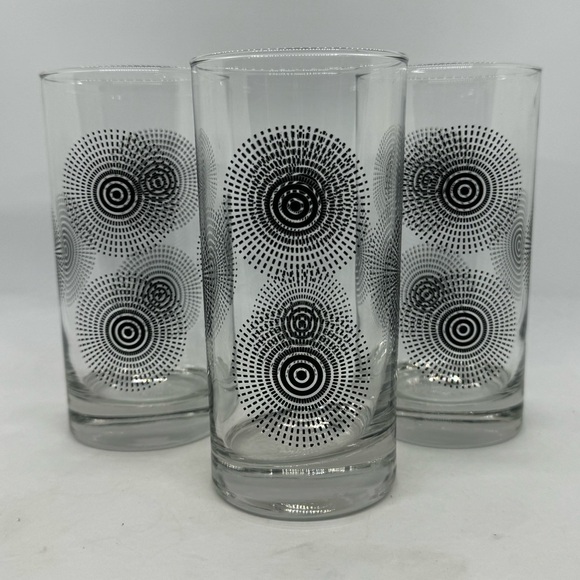 Libbey Royal Norfolk Black Dash 16oz Glasses - Set of 3 Retro Spiral - Picture 1 of 5